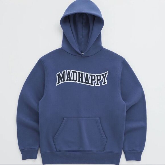 Madhappy Unisex Appliqué Wave Fleece Hoodie Navy Medium NEW
